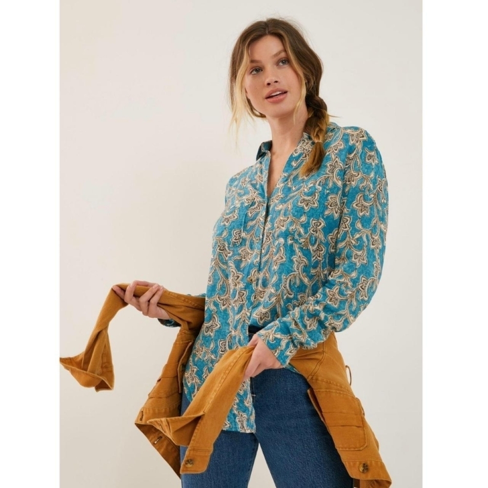 Pilcro Teal Paisley Button-Down Shirt